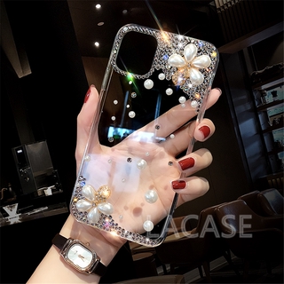 Ốp lưng mềm trong suốt đính đá & ngọc trai cho Oppo A55/54/15/S/73/53/33/32/92/S/52/91/31 Reno 5/F/P 4/F/p A93 3/P 2F 2