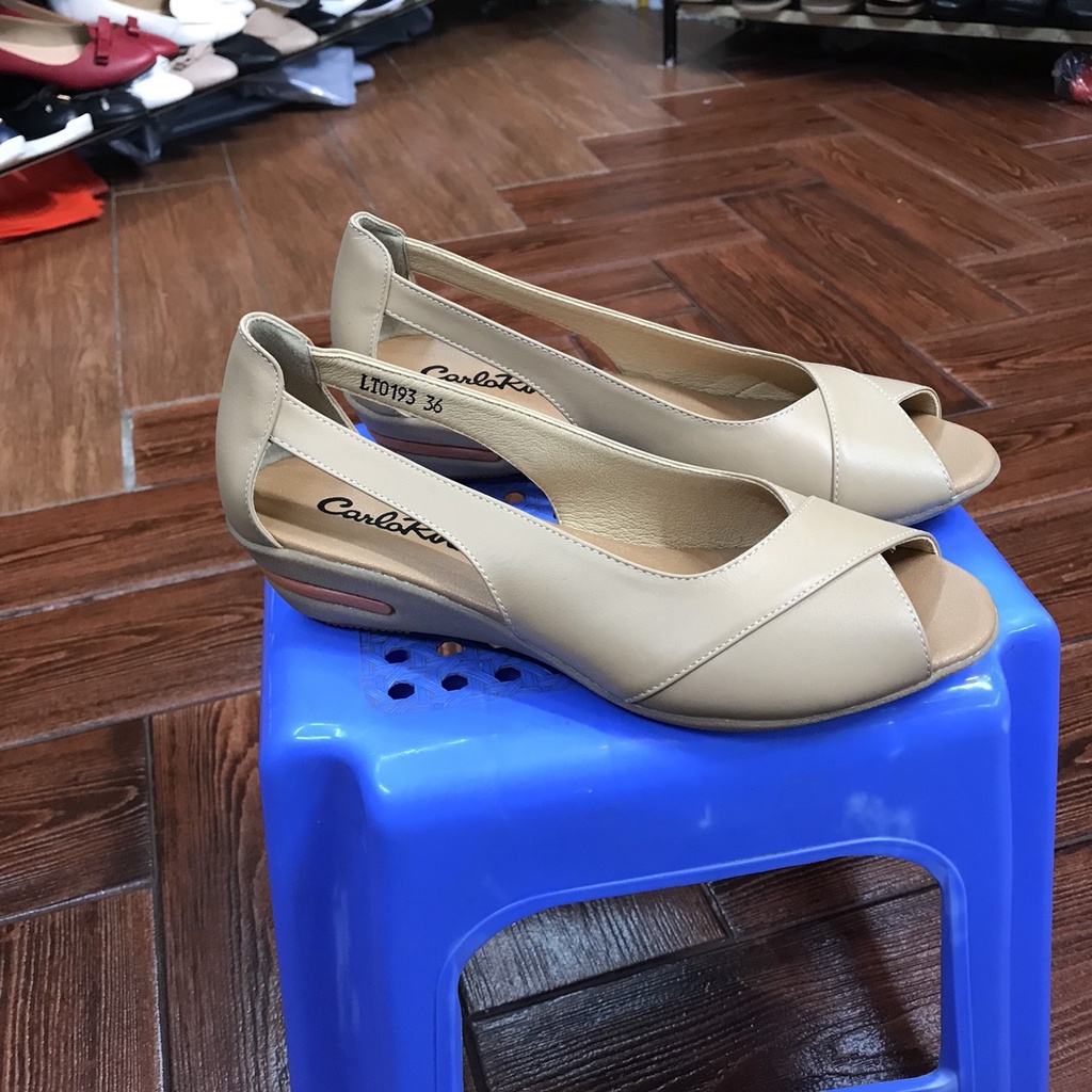 Giầy Khoét eo Hở Mũi Da Thật 3f