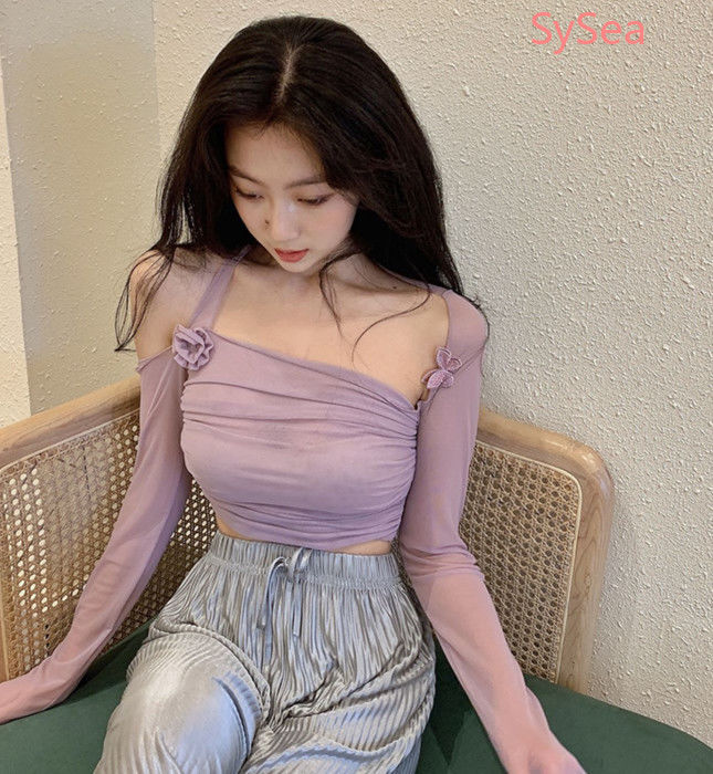 Áo kiểu tay dài phối lưới thời trang mùa hè quyến rũ dành cho nữ