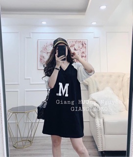 Đầm suông chữ M 2 màu đen be