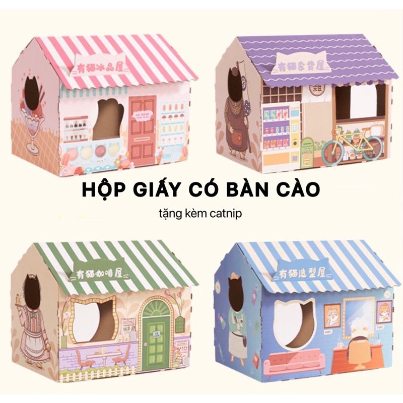  Hộp giấy/nhà cho mèo có bàn cào, tặng kèm catnip.