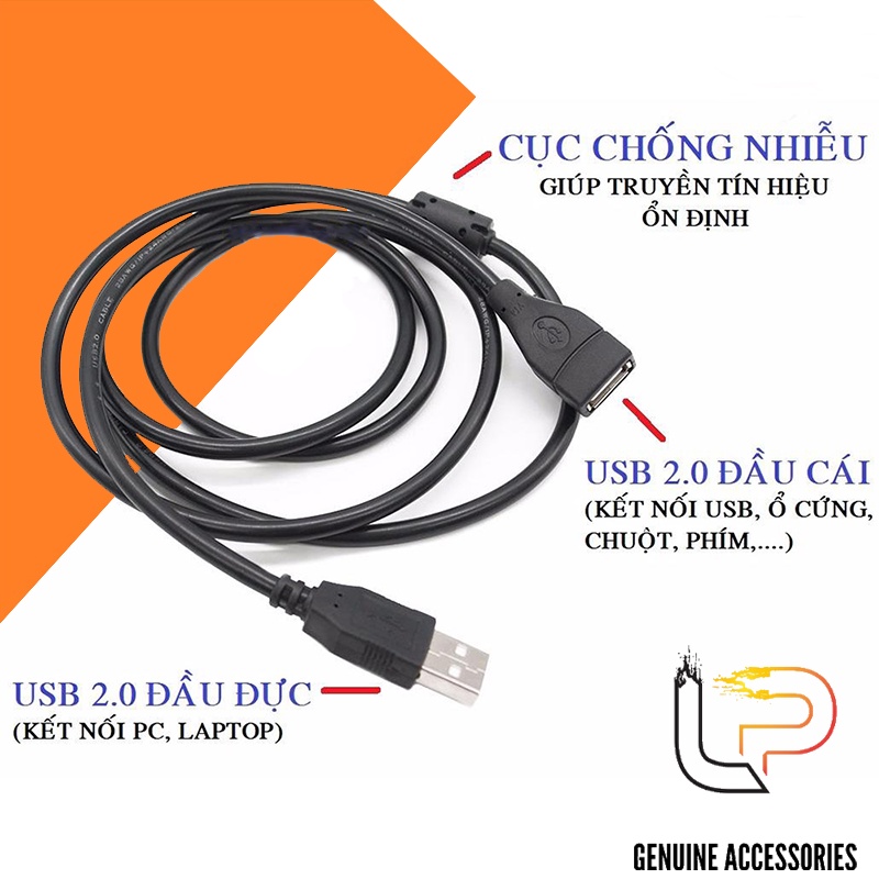 Cáp Usb nối dài chống nhiễu QT dài 1.5m - 3m - 5m - 10m