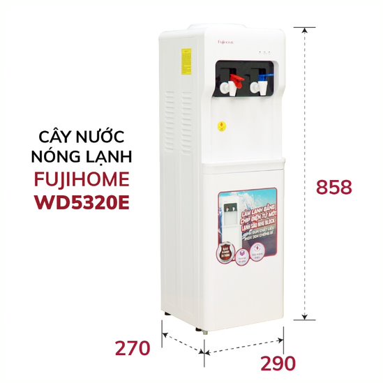 Cây nước nóng lạnh mini nhập khẩu FUJIHOME WD5320E,Máy nước uống nóng lạnh bình lọc nước gia đình tự ngắt tiết kiệm điện