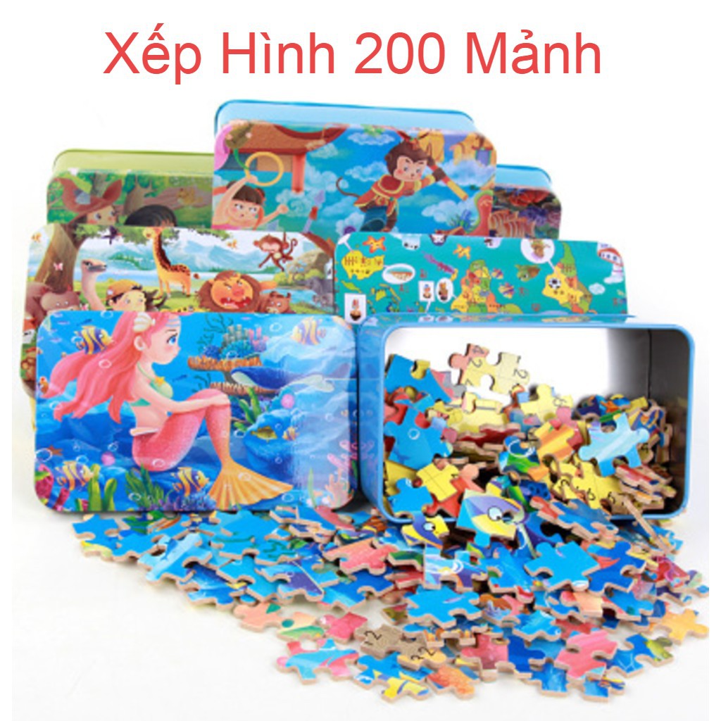 Puzzle Xếp Hình 200 Mảnh Hộp Thiếc Cho Bé (Chọn Mẫu)