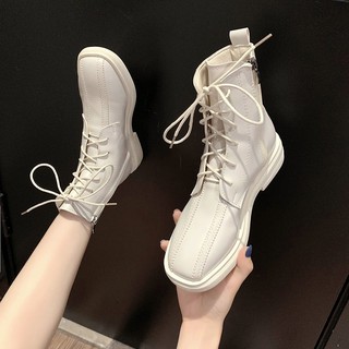 Boot nữ da đẹp màu sữa