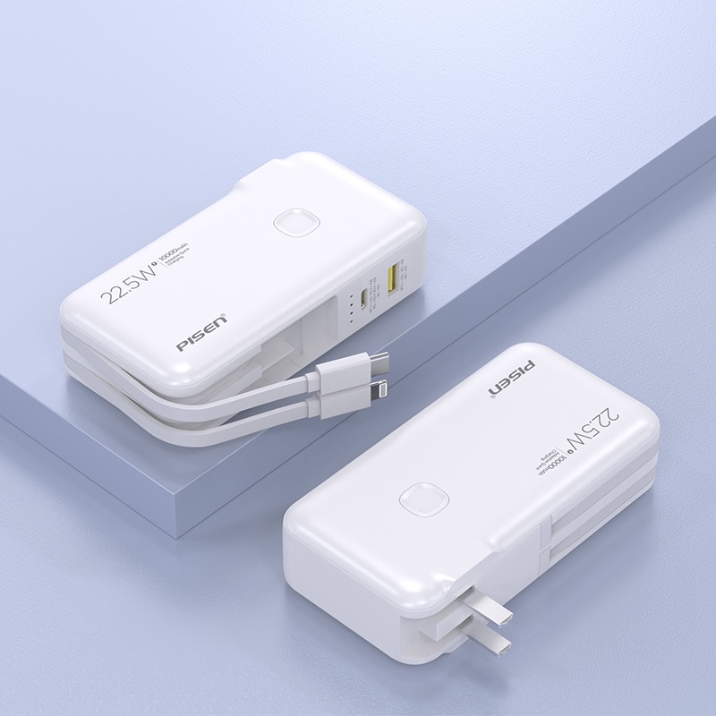 Sạc dự phòng chân cắm PISEN QUICK High Power Box 10000mAh OWN 22.5W kèm 2 cáp C/L-Hàng chính hãng,bảo hành 24 tháng