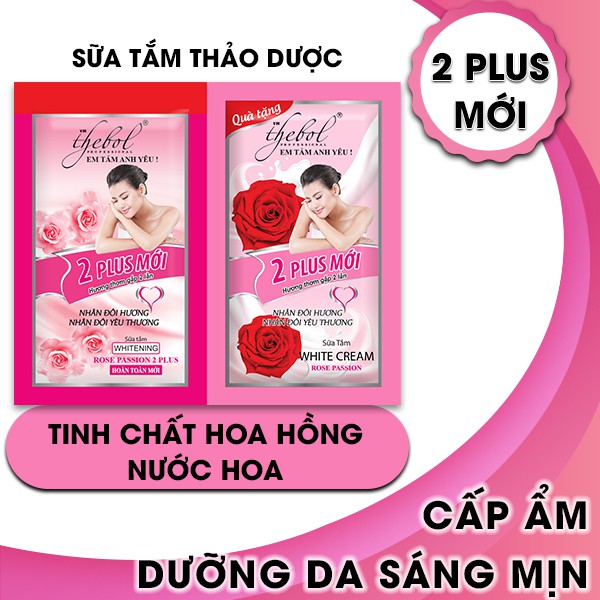 DÂY SỮA TẮM TINH CHẤT HOA HỒNG, NƯỚC HOA 2PLUS GIFT (DÂY 20 GÓI X 6G)