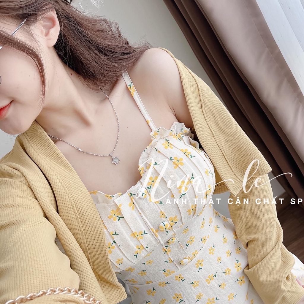 Set váy áo khoác ngoài mongtoghi 2 món mix váy hoa nhé 2 dây DN020