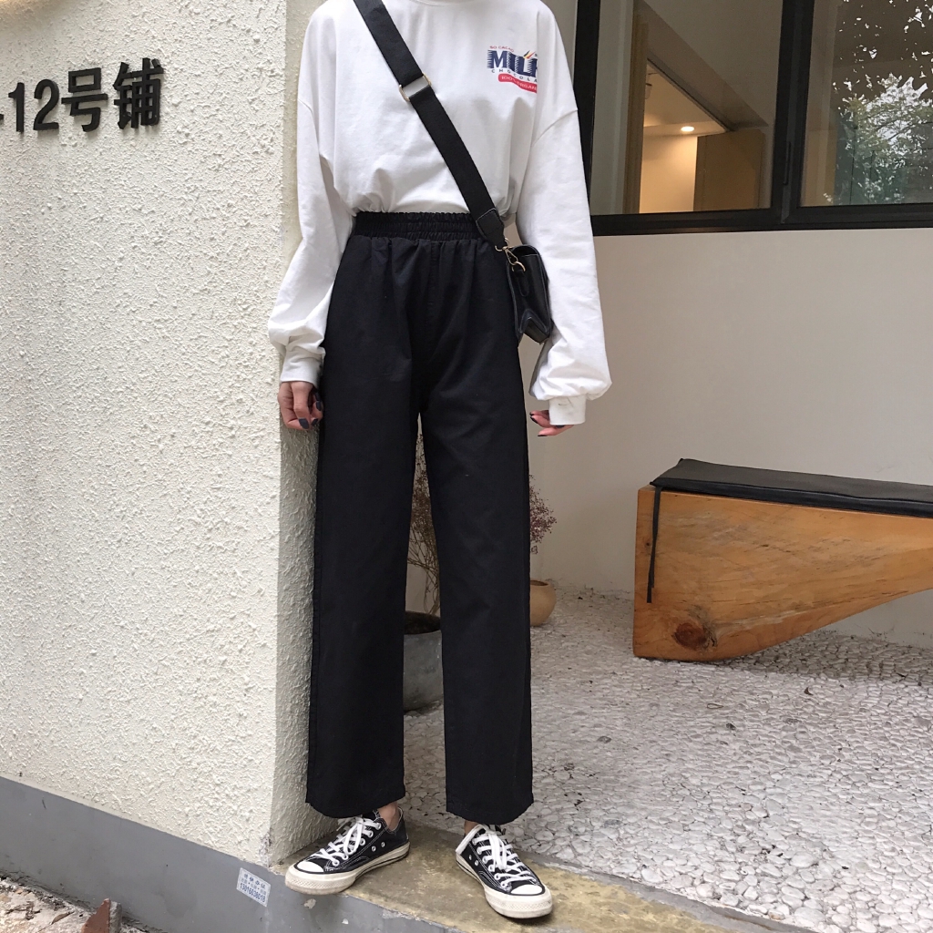 SUXI Quần ống rộng lưng cao theo phong cách Hàn Quốc