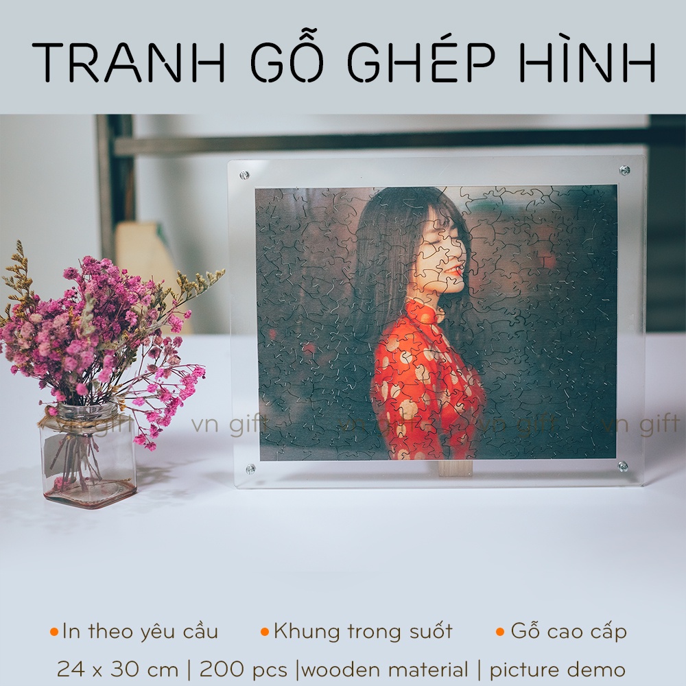 Tranh gỗ xếp ghép hình theo yêu cầu Kèm khung mica trong suốt độc đáo, quà tặng ý nghĩa độc đáo