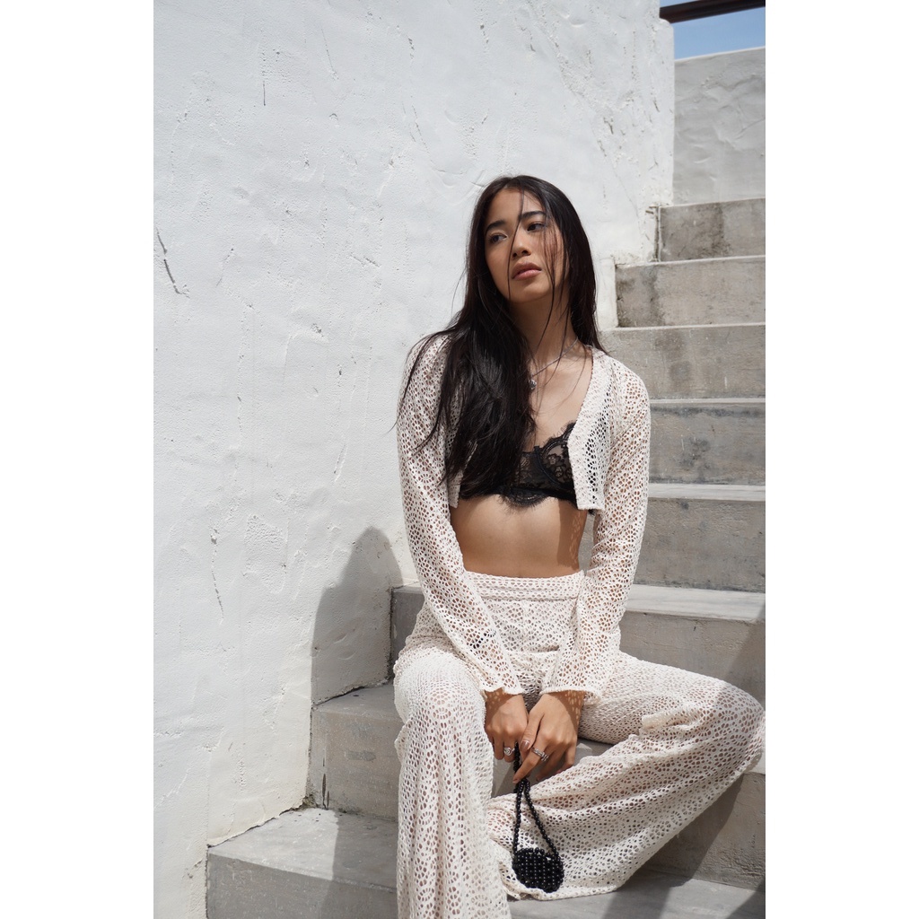 Quần ren đan lưới phong cách Boho có lớp lót bên trong, là min - CROCHET PANTS