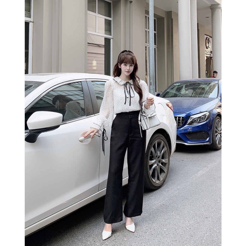 Áo chấm bi chất liệu tơ dáng xinh phù hợp công sở, đi chơi - LL009 | BigBuy360 - bigbuy360.vn