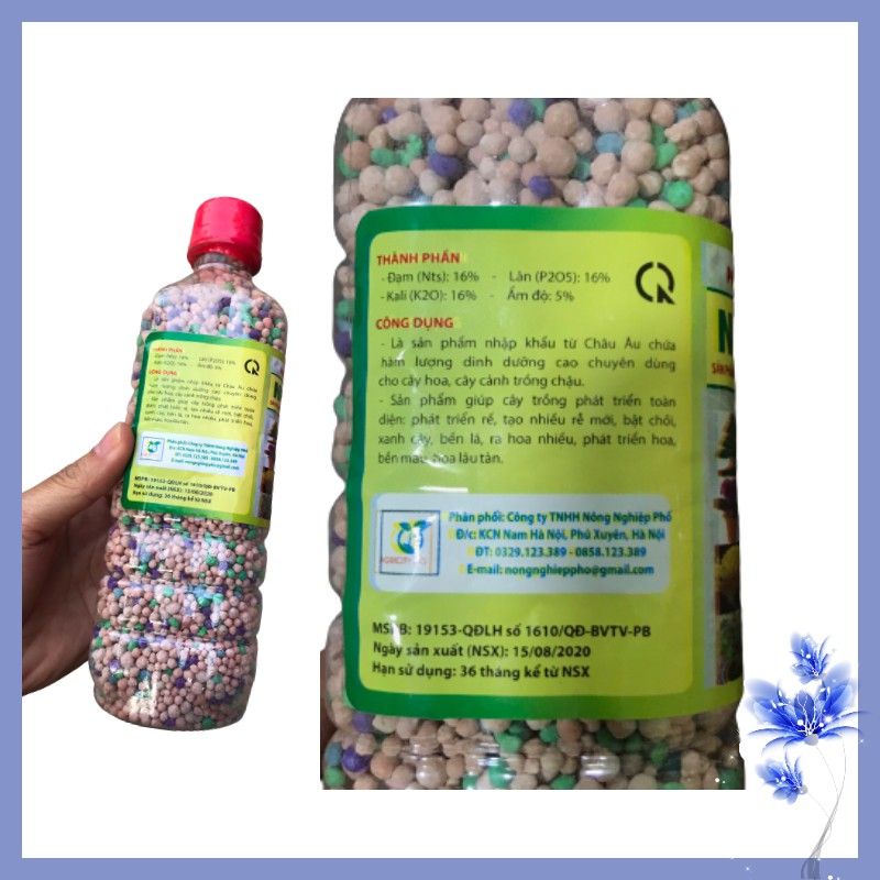Phân tan chậm NPK tổng hợp 16-16-16- Chai 500gr- Sản phẩm nhập khẩu từ Châu Âu- chuyên dùng cho hoa, cây cảnh