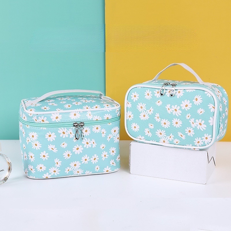 Túi Đựng Mỹ Phẩm Du Lịch Có Khóa Kéo In Hình Hoa Cúc Nhỏ