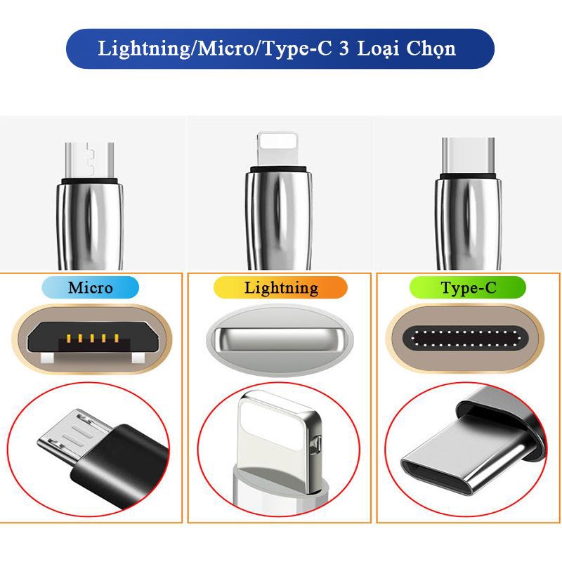 Dây cáp sạc nhanh cổng lightning type-c micro 3A tương thích các dòng IOS và Android như IPhone SamSung XiaoMi