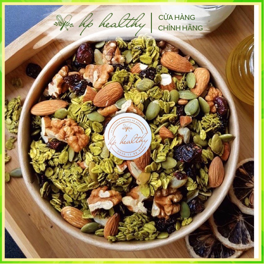 500G GRANOLA MATCHA ĂN KIÊNG GIẢM CÂN HP HEALTHY SIÊU HẠT ( VỊ TRÀ XANH )