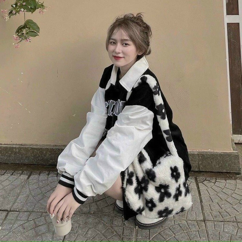 Áo nhung tăm varsity áo khoác bomber 2 lớp cao cấp cổ bẻ 09 form rộng Uniex siêu đẹp cho Nam nữ- AQ