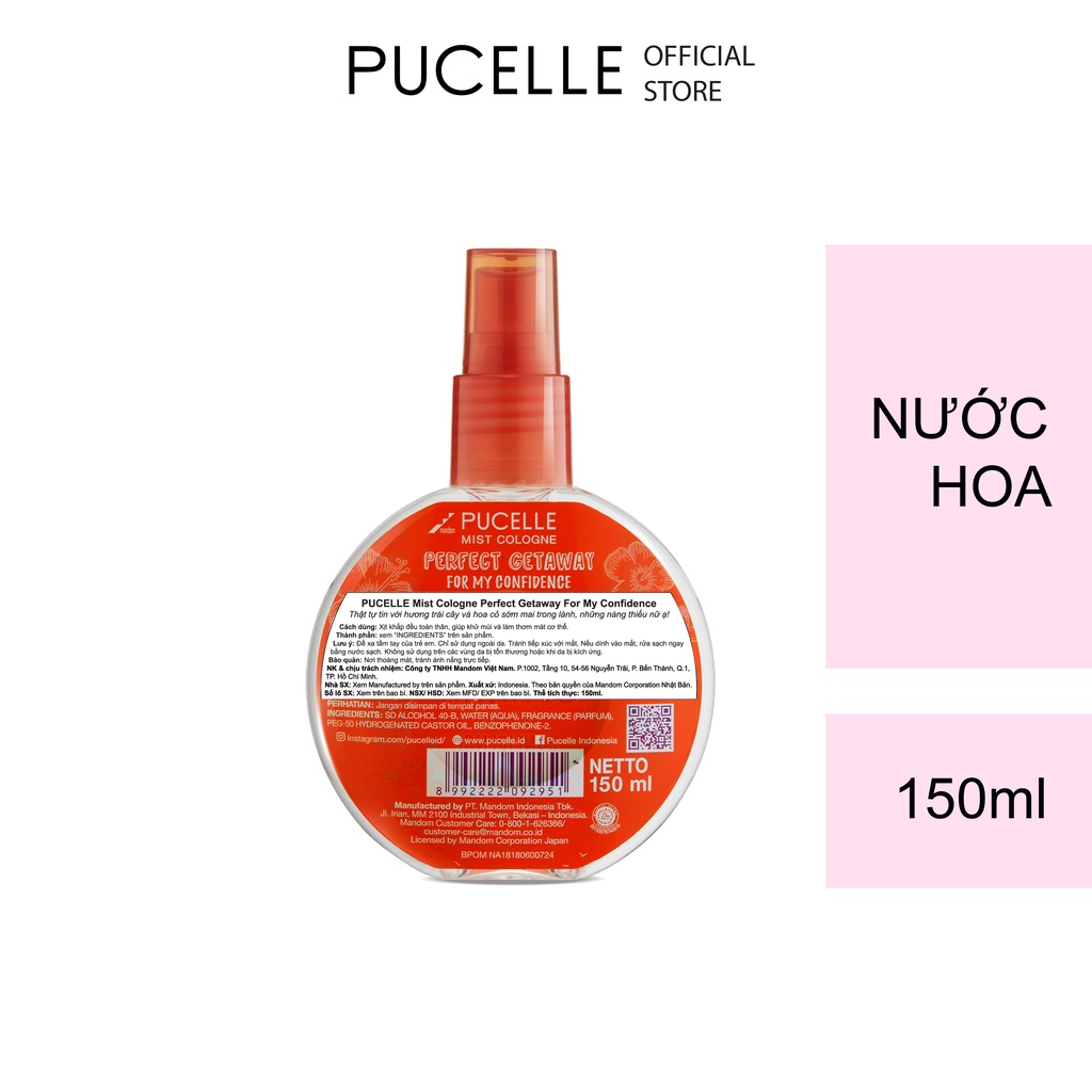 Nước Hoa PUCELLE Mist Cologne Perfect Getaway For My Confidence 150ml