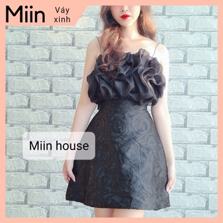 Váy 2 dây gấm hoa phối tơ nhún ngực