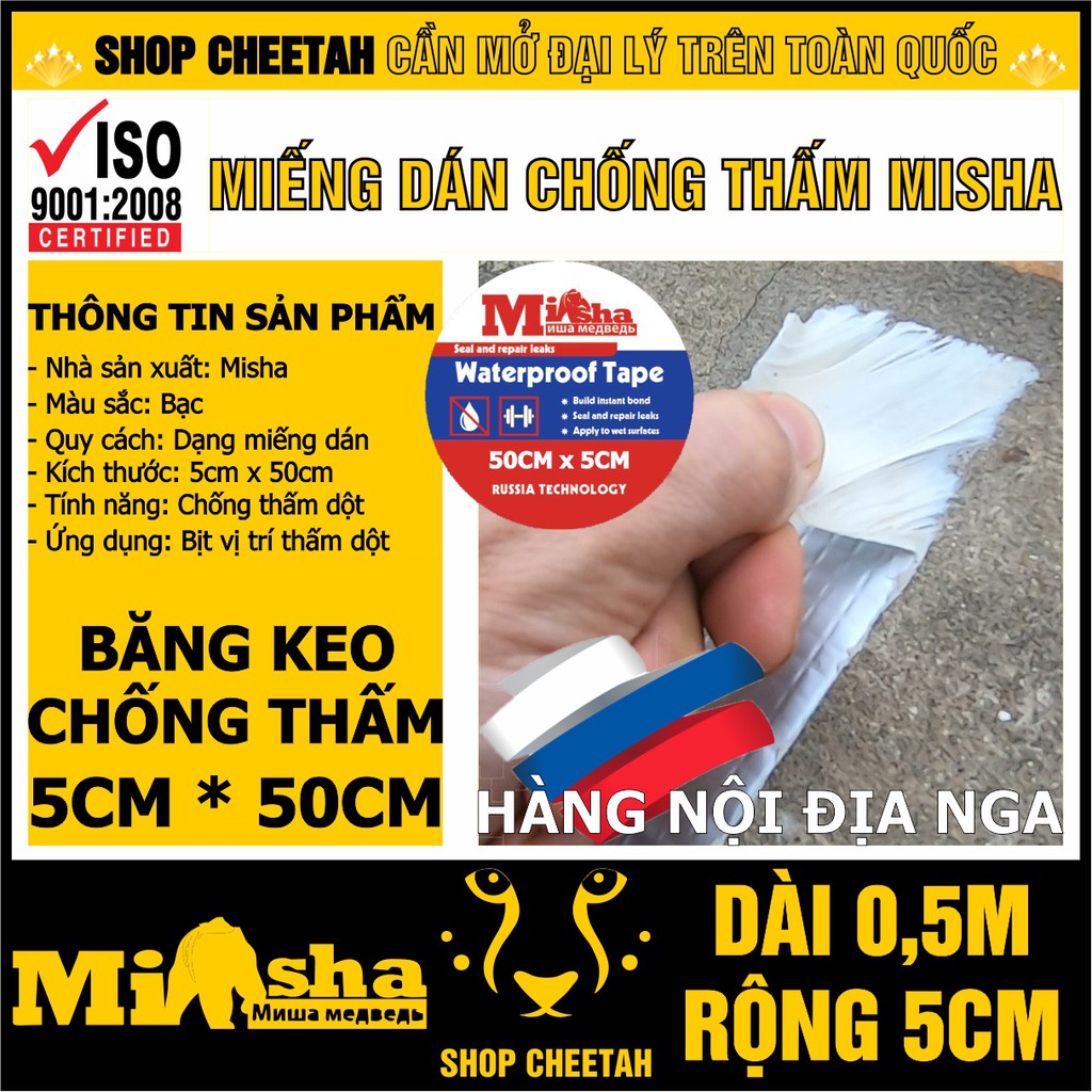 (5cm x 50cm) Miếng dán chống thấm Misha rộng 5cm x dài 50cm – Băng keo chống thấm dột – Bịt rò rỉ ống nước