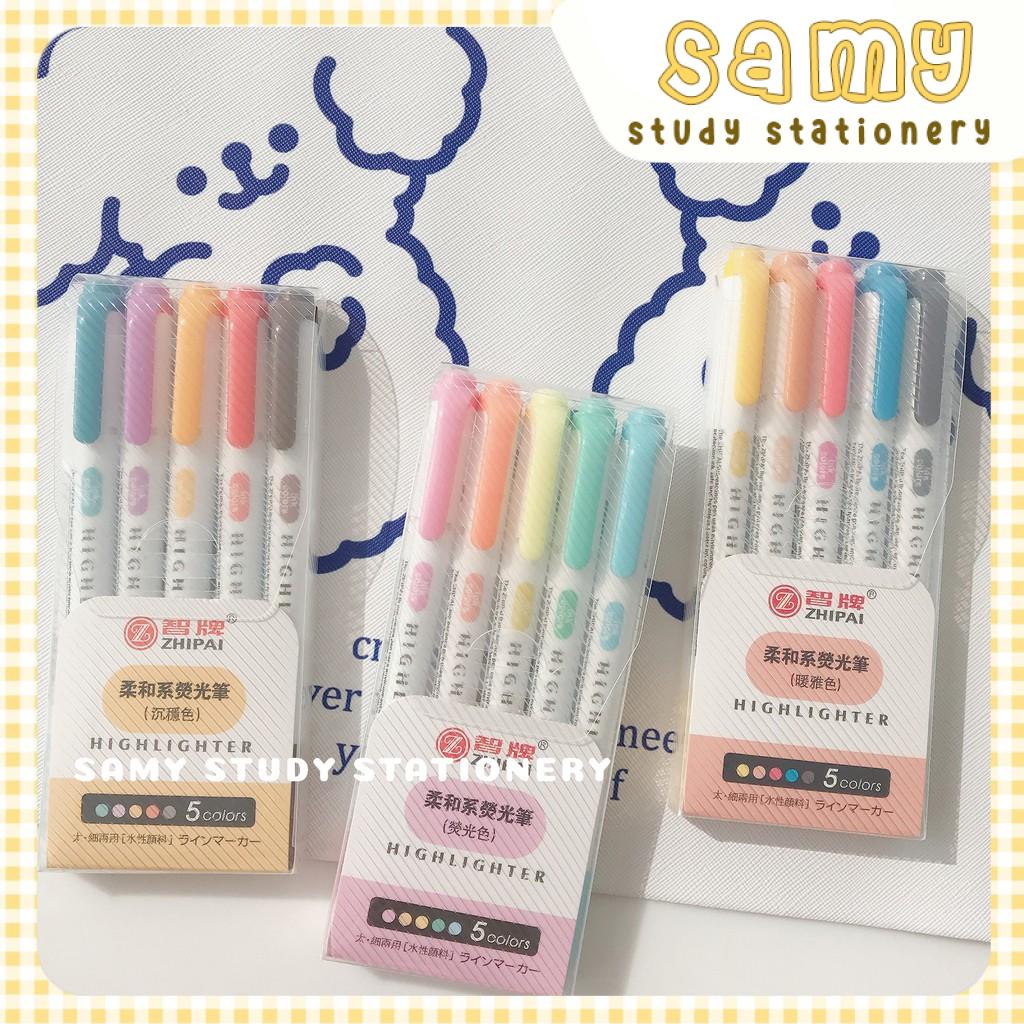 SET 5 CÂY BÚT HIGHLIGHT ĐÁNH DẤU 2 ĐẦU ZHIPAI DUPE ZEBRA MILDLINER TAKE NOTES BULLET JOURNAL