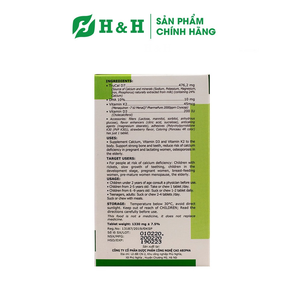 Viên ngậm MEQUIB 2 bổ sung VITAMIN D3 và VITAMIN K2 cho NGƯỜI CÓ NGUY CƠ BỊ THIẾU CALCI (20 viên)