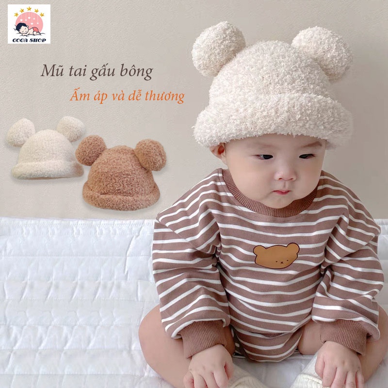 Mũ Len Xù Gấu Hàn Quốc Đáng Yêu Cho Bé