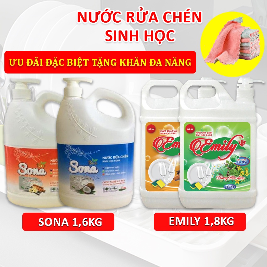 Nước rửa chén bát hữu cơ hương Quế, Dừa, Chanh, Thảo Dược SoNa/Emily 1,6kg/1,8kg