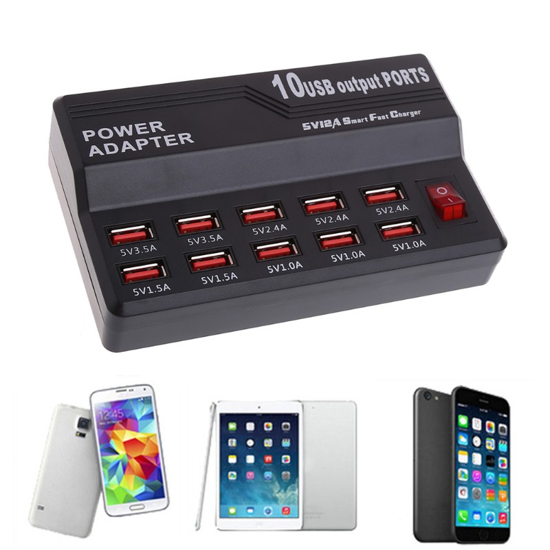 Ổ cắm sạc 10 cổng USB tiện lợi khi đi du lịch