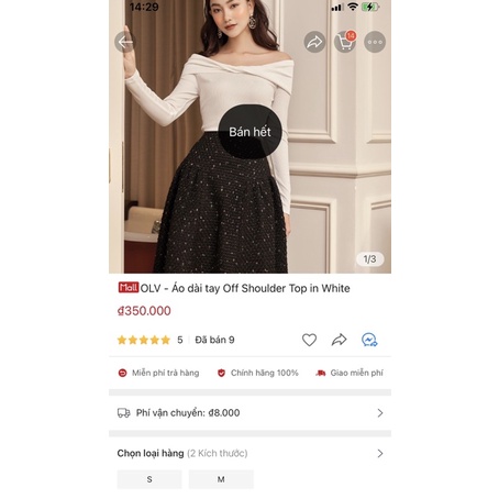 Áo len tăm OLV off shoulder size S new