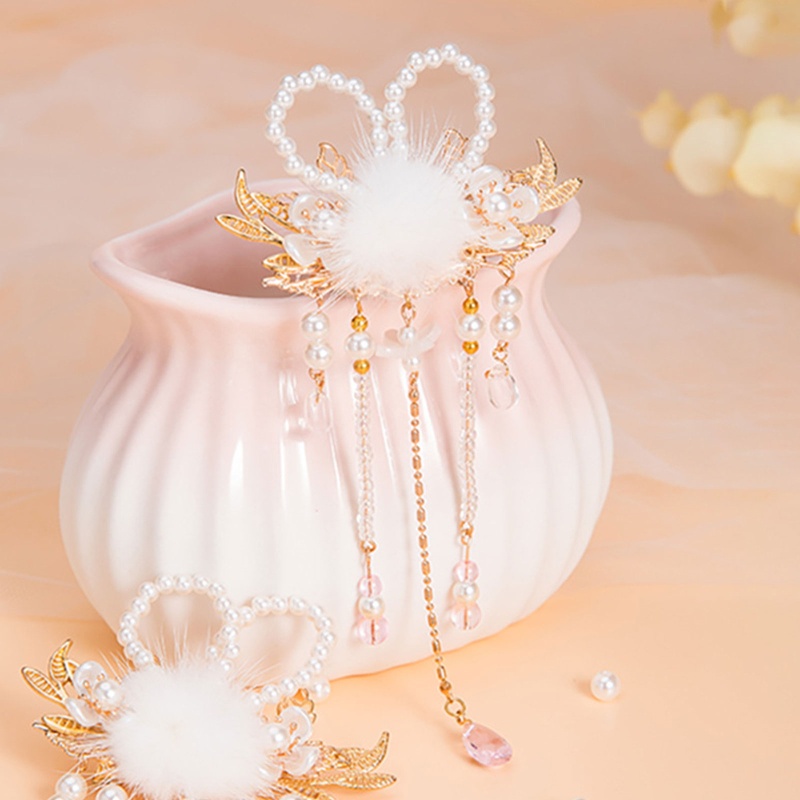 Kẹp Tóc Đính Ngọc Trai Nhân Tạo Hình Tai Thỏ Hoạt Hình Bằng Hợp Kim Phong Cách Lolita Đáng Yêu Cho Nữ