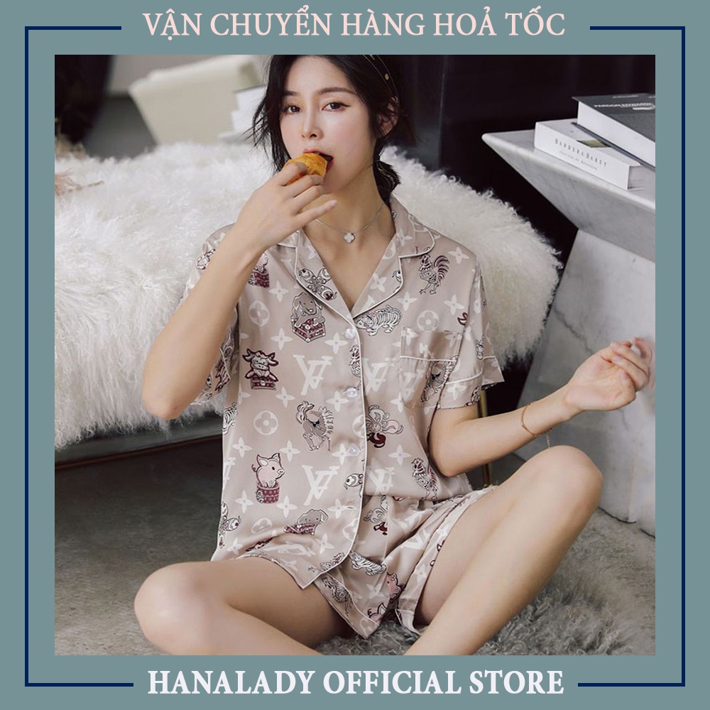Pyjama, đồ ngủ lụa có họa tiết, đồ ngủ, đồ ngủ lụa, P515