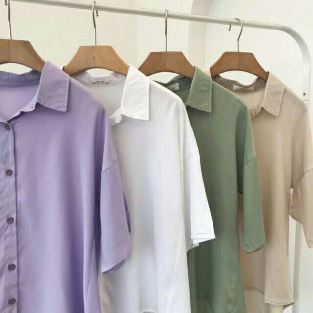 Áo sơ mi đũi lụa cộc tay kiểu dáng vintage màu pastel