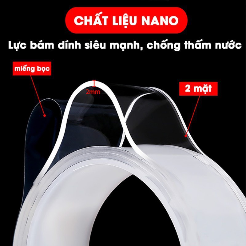 Băng dính Nano 2 mặt trong suốt cuộn 3M dán tốt nhiều bề mặt Min House