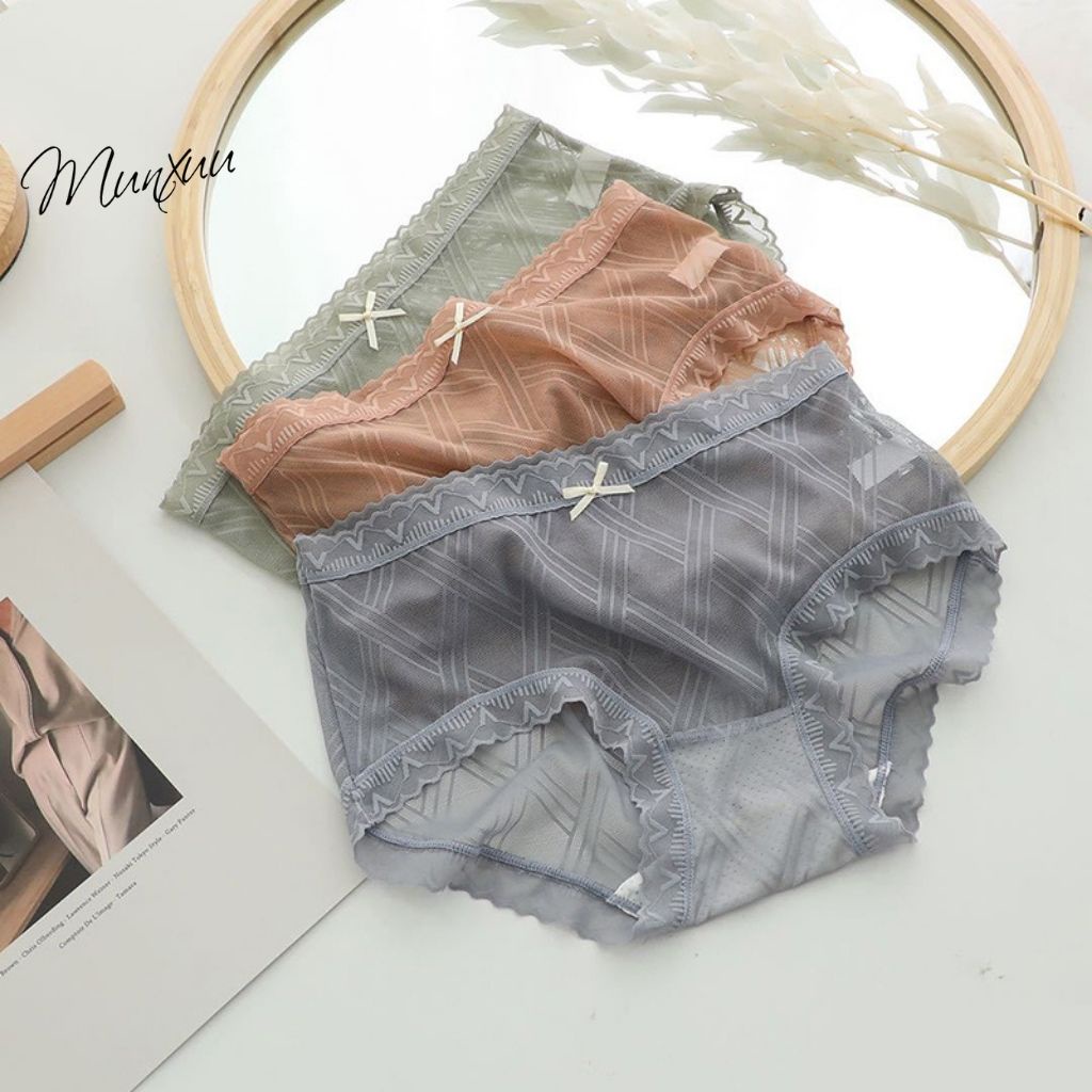 Quần lót ren xuyên thấu gợi cảm MUNXUU họa tiết đan kẻ trẻ trung chất liệu mềm mại co dãn 4 chiều - QC81