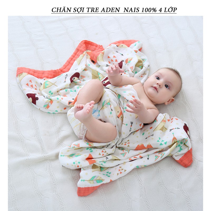 Chăn Cho Bé Giữ Ấm Chất Liệu Sợi Tre Aden Nais 100% 4 Lớp Cho Bé