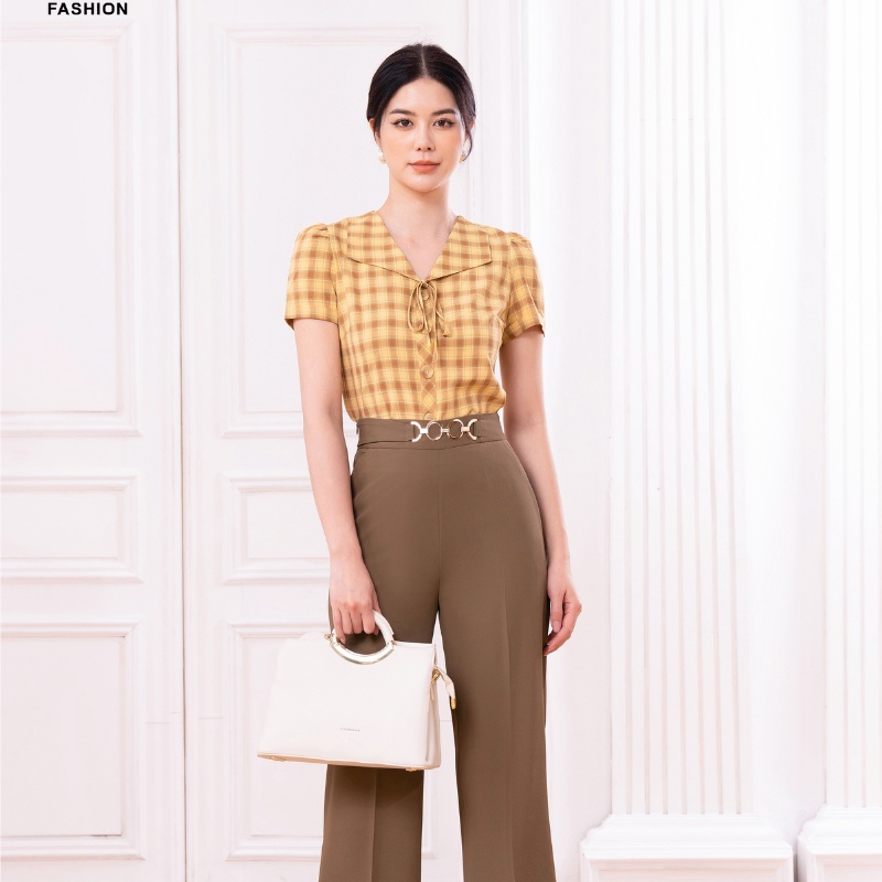 Áo Sơ Mi Nữ Cúc Bọc NK Fashion Cổ Ve Cách Điệu, Chất Vải Nhập Hàn Cao Cấp NKFSM2205005