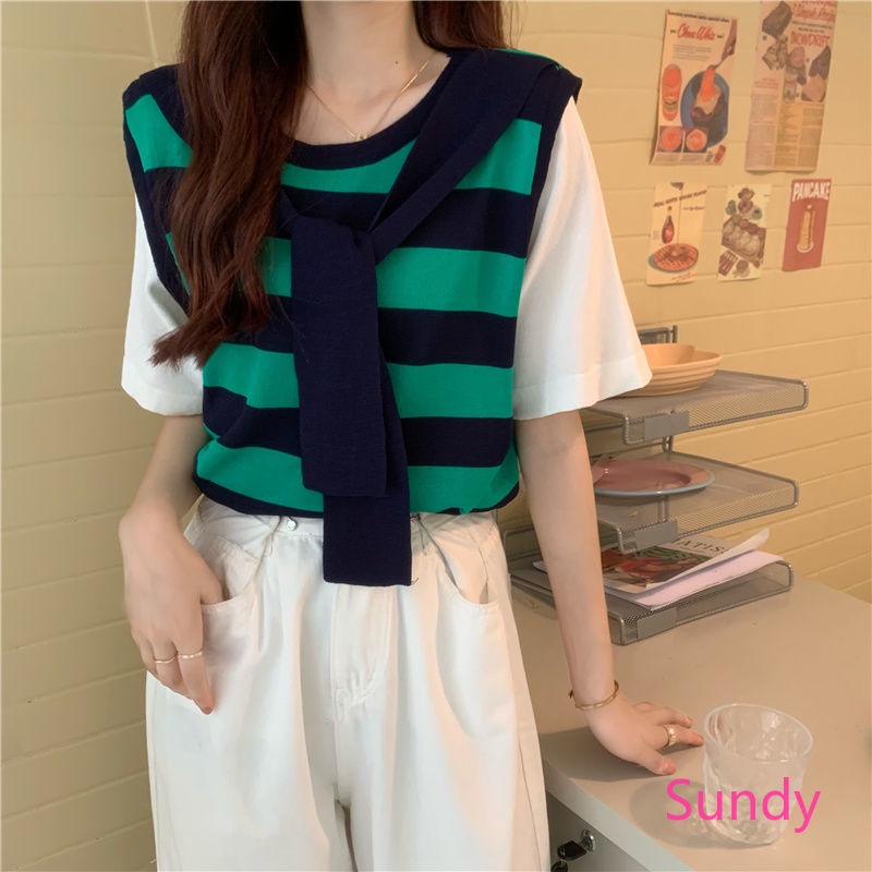 Áo Sơ Mi Tay Ngắn Kẻ Sọc Thời Trang Mùa Hè Cho Nữ