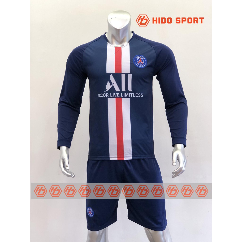 Quần áo bóng đá Tay Dài PSG sân nhà màu XANH ĐEN đồ đá banh mới 2019-20