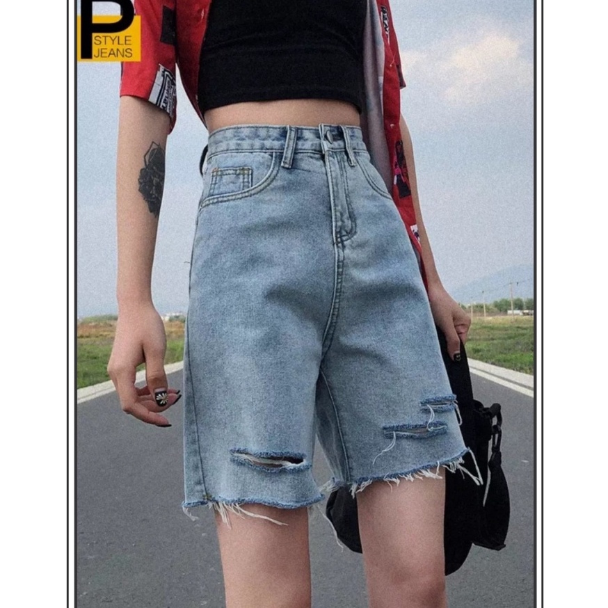 Quần jean short ngố nữ phong cách bụi DT, chất liệu vải jean tốt