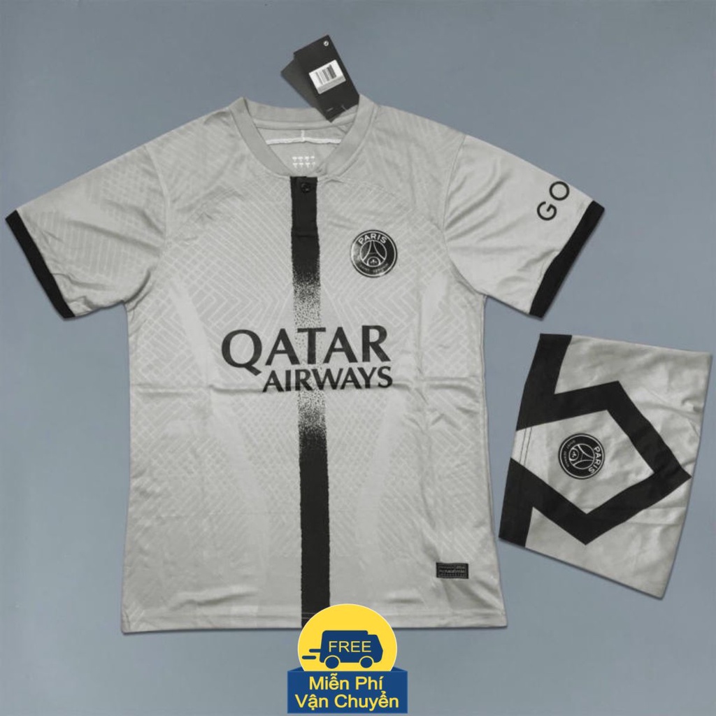 Bộ Quần Áo Bóng Đá Paris Saint German Xám Ghi Sân Khách Vải Thái Xịn Xò - Áo Đá Banh PSG pp Bởi Be Happy Sport