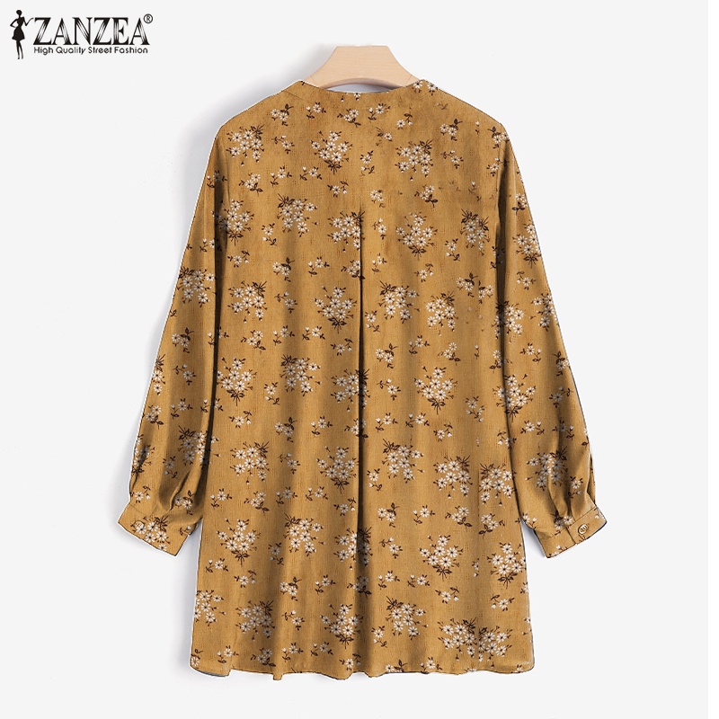 ZANZEA Áo Sơ Mi Tay Dài Cổ Chữ V In Họa Tiết Vintage Thời Trang Cho Nữ