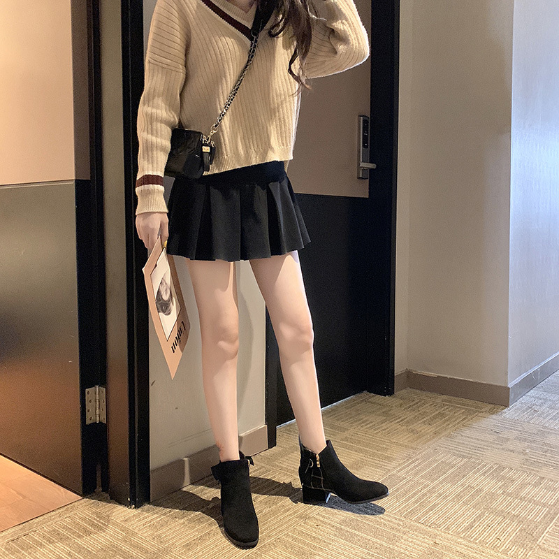 Giày Bốt	 Phong Cách Pháp Cổ Cao Vải Sần đính Nơ