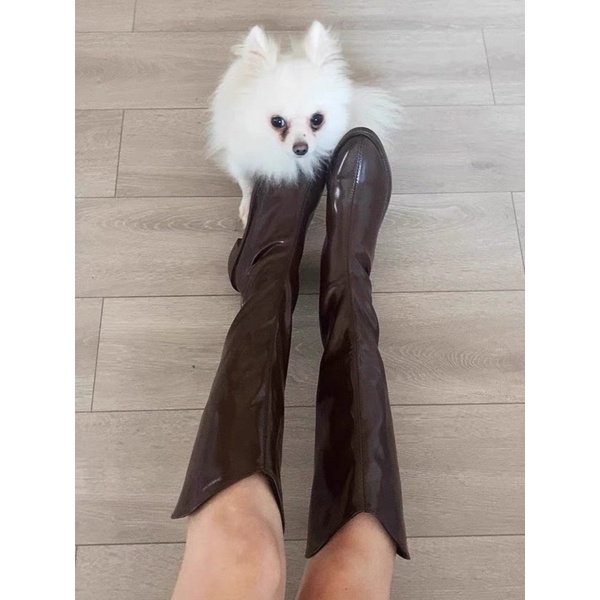 Giày Boot Đùi Nữ Bốt Cao Cổ Boots Ulzzang Mũi Nhọn Cổ Vát Đế 4CM