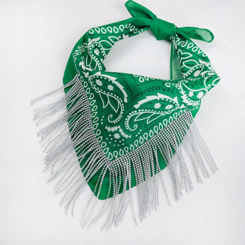 Khăn Trùm Đầu Bandana Đính Đá Tinh Xảo Với Tua Rua Màu Bạc Cho Unisex