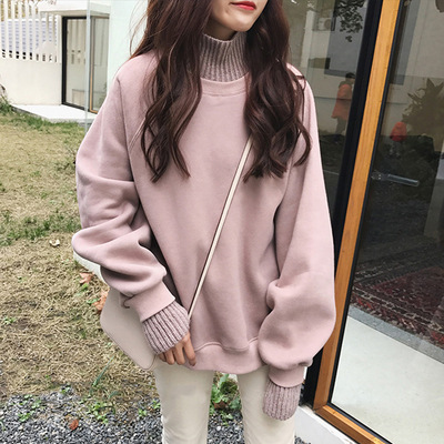 Áo Sweater Cổ Cao Màu Trơn Dáng Rộng Thời Trang Thu Đông 2020 Cho Phụ Nữ