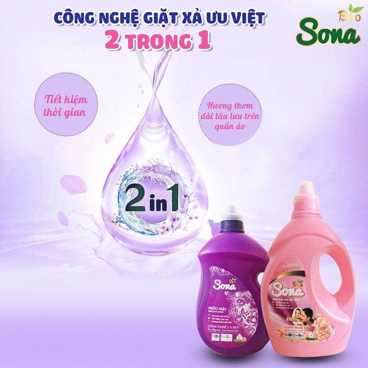 NƯỚC GIẶT XẢ SINH HỌC 2 Trong 1 SONA/EMILY 3,2kg/3,5kg Hương Nước Hoa, Hương Comfor, Hương Anh Đào, Hương Cá Ngựa