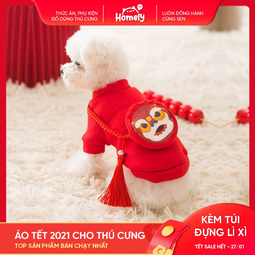 Áo Tết cho chó mèo kèm túi sư tử đựng lì xì dễ thương Homely Pet