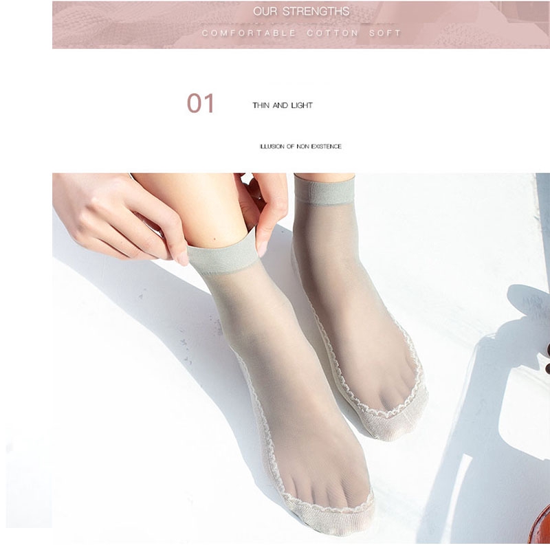 10 Pairs Summer Thin Velvet Silk Transparent Ankle Socks High Quality Women Socks Cotton Sole Non-slip Elastic Female Hosiery