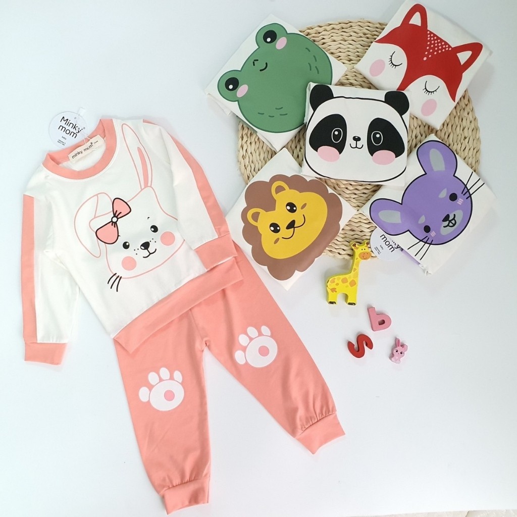 Bộ Cotton Dài Tay Cho Bé  Bộ Thu Đông Dài Tay Minky Mom Cho Bé Trai Bé Gái Với Các Hình Thú Siêu Kute